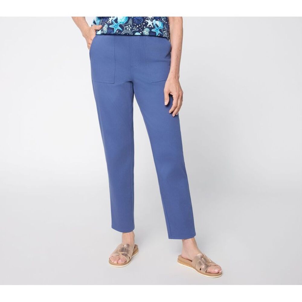 Denim & Co. Women's Petite Pants 1XP Comfy Knit Air Pull-On Tapered Blue